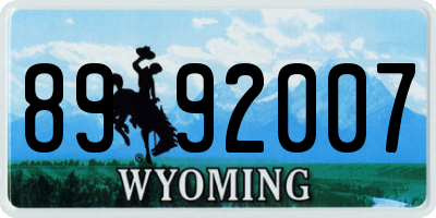 WY license plate 8992007