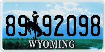 WY license plate 8992098