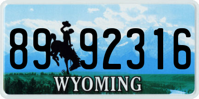 WY license plate 8992316