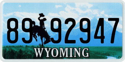 WY license plate 8992947