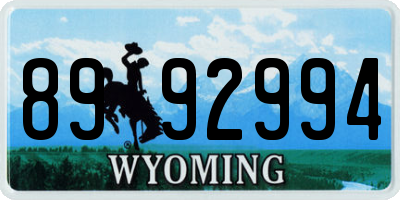 WY license plate 8992994