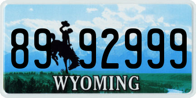 WY license plate 8992999
