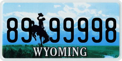 WY license plate 8999998