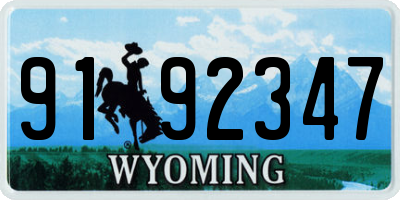 WY license plate 9192347