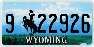 WY license plate 922926