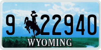 WY license plate 922940