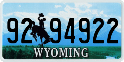 WY license plate 9294922