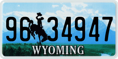 WY license plate 9634947