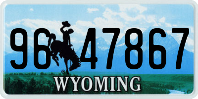 WY license plate 9647867