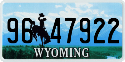 WY license plate 9647922