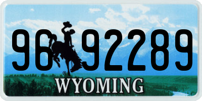 WY license plate 9692289