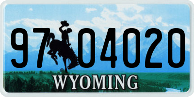 WY license plate 9704020