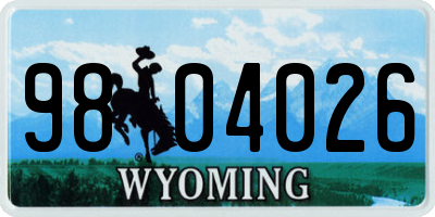 WY license plate 9804026