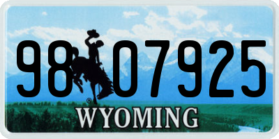 WY license plate 9807925