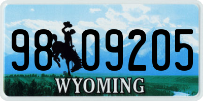 WY license plate 9809205