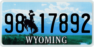 WY license plate 9817892