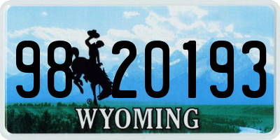WY license plate 9820193