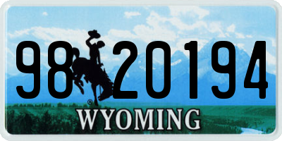 WY license plate 9820194