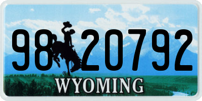 WY license plate 9820792