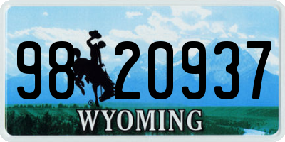 WY license plate 9820937