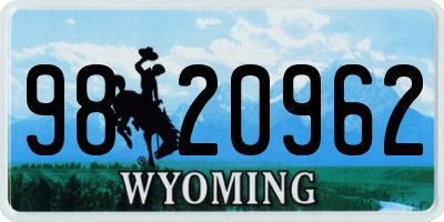 WY license plate 9820962