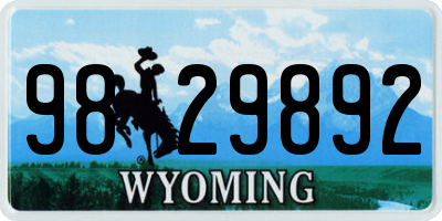 WY license plate 9829892
