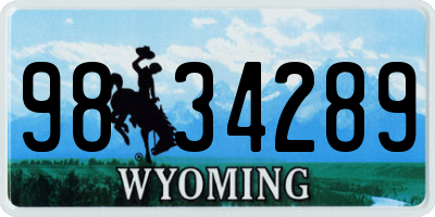 WY license plate 9834289