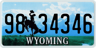 WY license plate 9834346