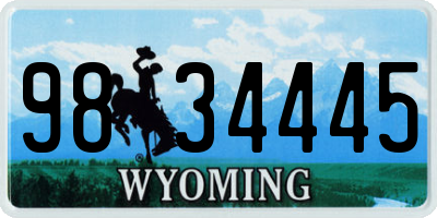 WY license plate 9834445