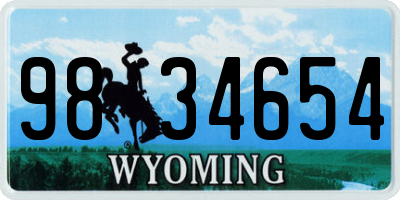 WY license plate 9834654
