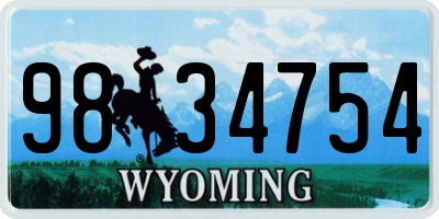 WY license plate 9834754