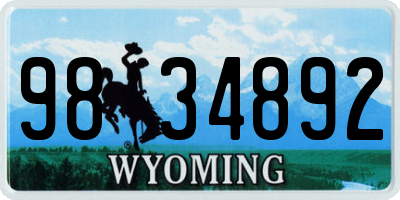 WY license plate 9834892