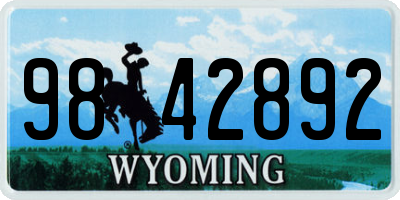 WY license plate 9842892
