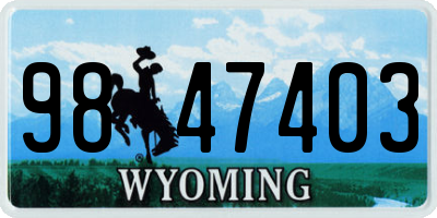 WY license plate 9847403