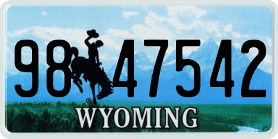 WY license plate 9847542