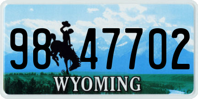 WY license plate 9847702