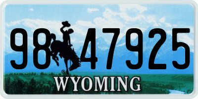 WY license plate 9847925