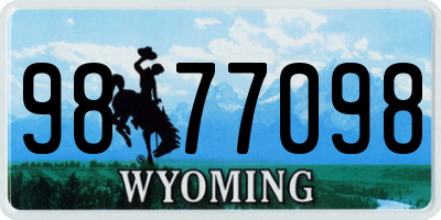 WY license plate 9877098
