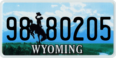WY license plate 9880205