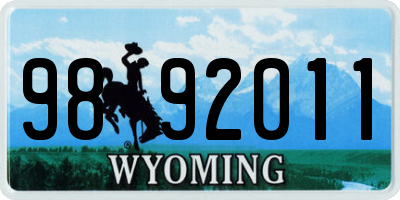 WY license plate 9892011