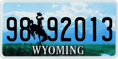 WY license plate 9892013