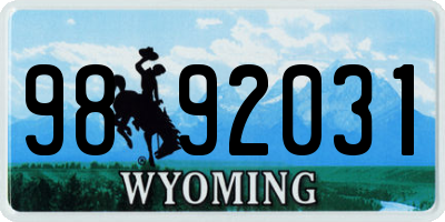 WY license plate 9892031