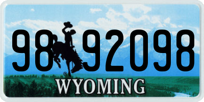 WY license plate 9892098