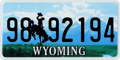 WY license plate 9892194