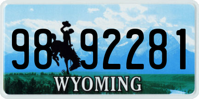 WY license plate 9892281