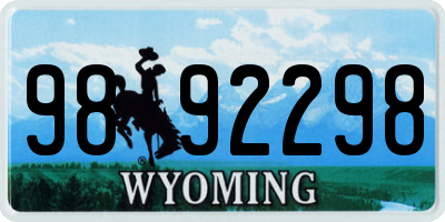 WY license plate 9892298