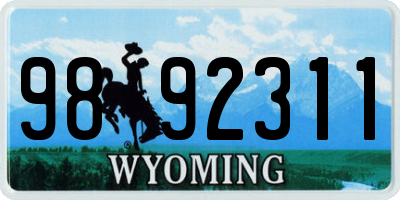 WY license plate 9892311