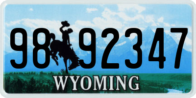 WY license plate 9892347