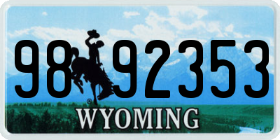WY license plate 9892353