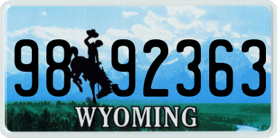 WY license plate 9892363